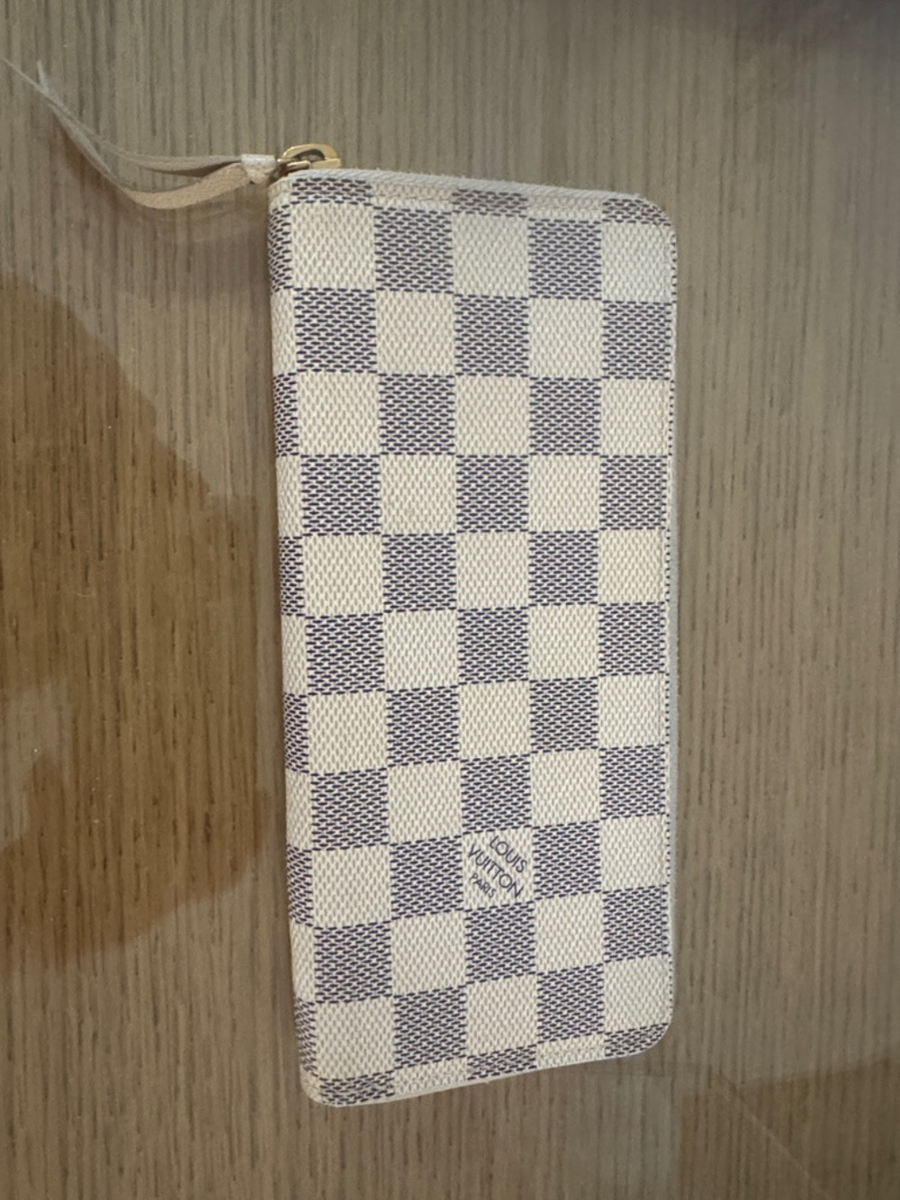 Louis Vuitton Clemence Damier Azur Leather Accordion Zip Wallet - Cream & Beige